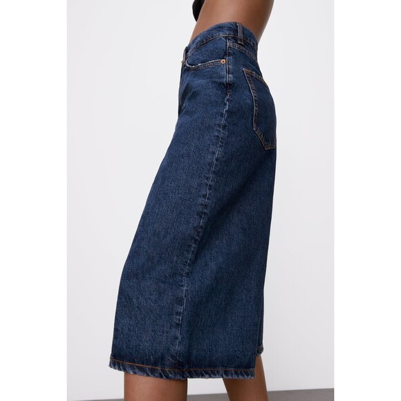 Denim Zara 70s Bermuda Cropped Wide Leg Culottes Jeans (NWT) - Picture 3 of 9